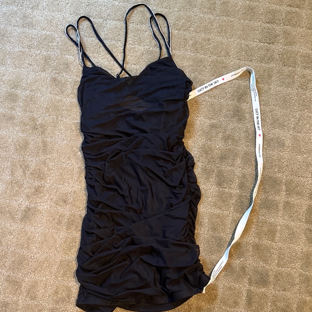 Lucy in the Sky size S Black Ruched Spaghetti Strap Dress